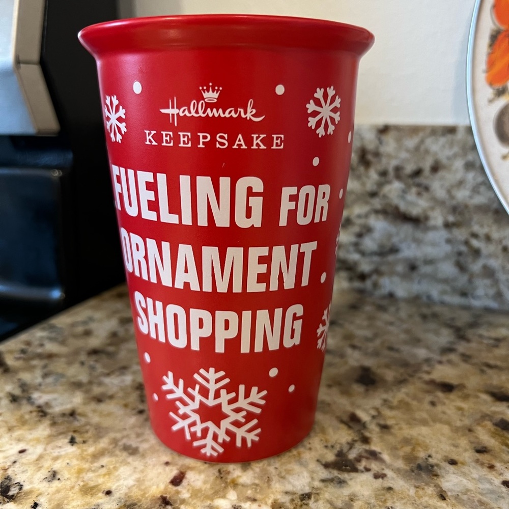 NEW Hallmark "Fueling for Ornament Shopping" Christmas Ceramic Travel Mug 10 oz